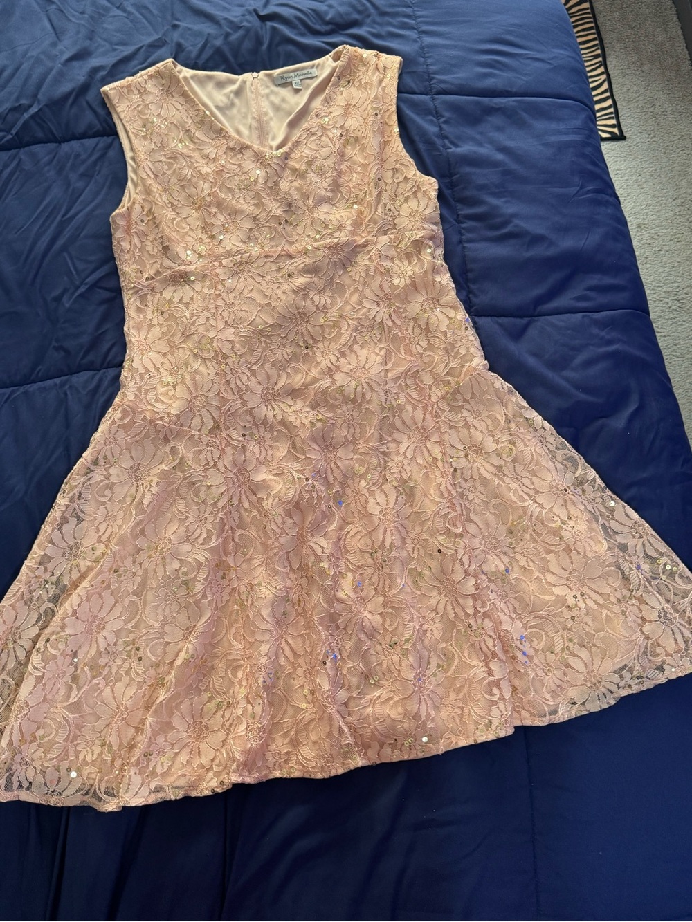 Ryan Michelle 2X Blush Lace Sequin A-Line Dress